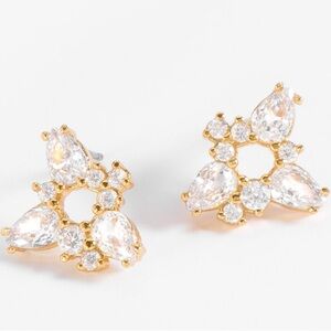 18K gold plated cluster crystal earrings white Swarovski crystals BNIB